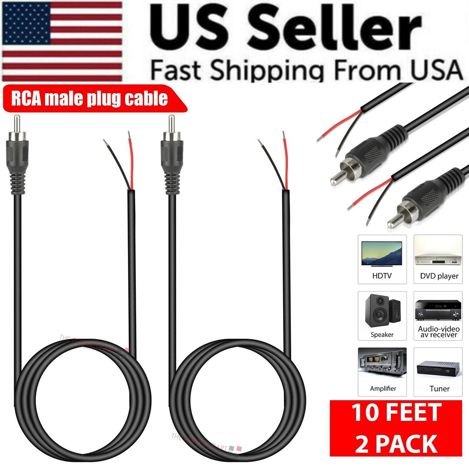 Home Cinema Theatre - 2-Pack 10ft RCA Male Plug To